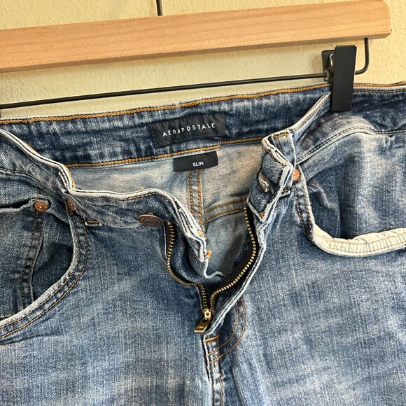 Aeropostale Slim Jean Mens Size 32 x 32 Bundle Medium Wash Blue Denim Whiskering - Picture 6 of 12